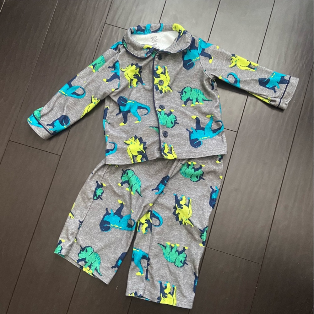 JOY by Carter’s toddler boy dinosaur button down pajama set size 18M EUC